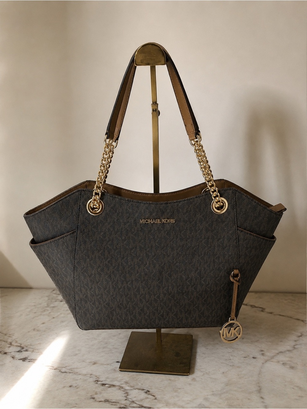 Michael Kors Dark Brown Signature Chain-Handle Tote NWOT